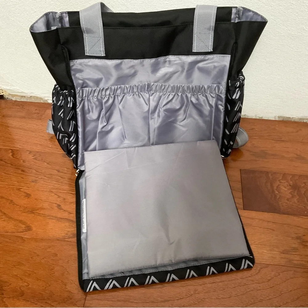 NWOT Black, Grey Nuetral Convertible Diaper Bag Changing Pad Bottle Pockets